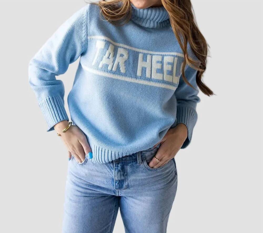 NEW GAMEDAY SOCIAL railway rolled turtleneck sweater in carolina blue